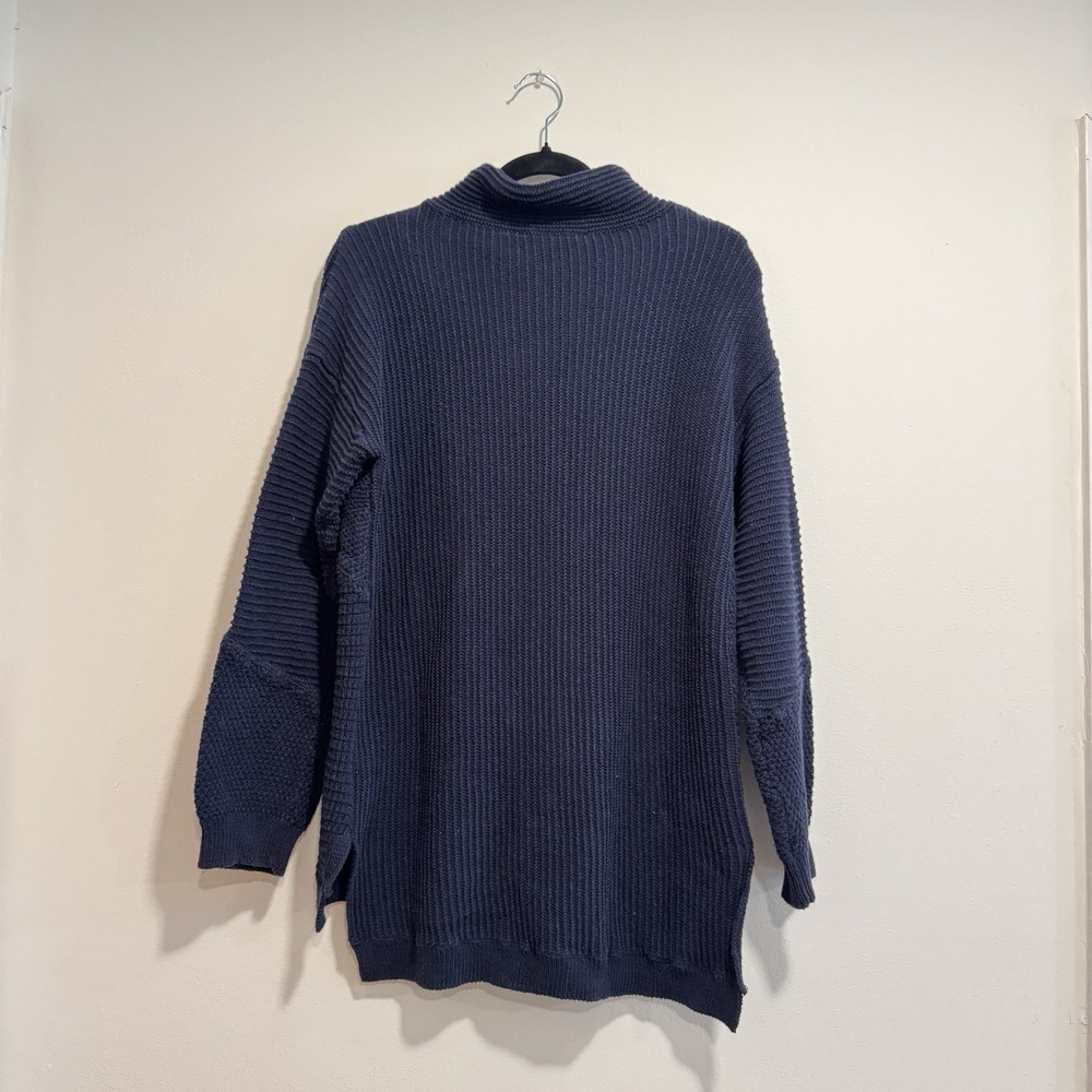 Soft Surroundings Sweater Navy Blue Knit Mock Neck Asymmetrical Patchwork M Edgy - Picture 13 of 15